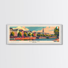 Load image into Gallery viewer, Dublin Ireland Panoramic Travel Poster, Framed Canvas Print or Metal Wall Art, Travel Art, Home Decor, Panoramic Painting, Midcentury Art
