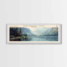 Carregar imagem no visualizador da galeria, Avalanche Lake Montana Panoramic Framed Canvas Print, Lake House Art, Boho Decor, Travel Poster, Nature Wall Art, Serene Scene
