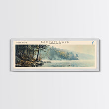Load image into Gallery viewer, Bantam Lake Connecticut Lake House Art, Framed Canvas Print, Panoramic Travel Poster, Scenic View, Modern Decor, Water Reflection
