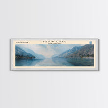 Load image into Gallery viewer, Basin Lake Panoramic Framed Canvas Print, Lake House Decor, Scenic Painting, Travel Poster, Rustic Art, Nature Wall Art
