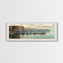 Cargar imagen en el visor de la galería, Big Chapman Lake Indiana Framed Canvas Print, Panoramic Lake House Art, Scenic Painting, Travel Poster, Rustic Art, Water Reflection
