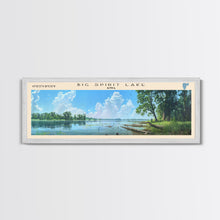 Cargar imagen en el visor de la galería, Big Spirit Lake Iowa Framed Canvas Print, Panoramic Lake House Decor, Scenic View, Travel Poster, Rustic Art, Lake Painting
