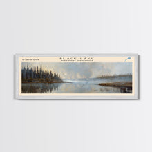 Carregar imagem no visualizador da galeria, Black Lake Canada Northwest Territories Framed Canvas Print, Panoramic Lake House Art, Scenic View, Travel Poster, Lake Painting
