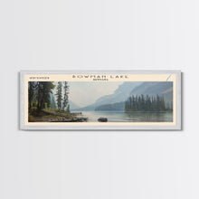Load image into Gallery viewer, Bowman Lake Montana Framed Canvas Print, Panoramic Lake House Decor, Wall Art, Travel Poster, Rustic Lake Painting, Nature Art
