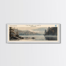 Cargar imagen en el visor de la galería, Cedar Lake Framed Canvas Print, Panoramic Lake House Decor, Wide Wall Art, Travel Poster, Rustic Lake Painting, Nature Art
