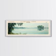 Load image into Gallery viewer, Clinton Lake Illinois Framed Canvas Print, Panoramic Lake House Decor, Wide Wall Art, Travel Poster, Rustic Lake Painting, Nature Art
