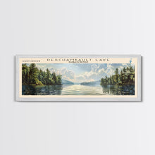 Load image into Gallery viewer, Deschambault Lake Framed Canvas Print, Lake House Decor, Panoramic Wall Art, Travel Poster, Modern Lake Painting, Nature Art
