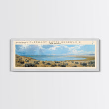 Load image into Gallery viewer, Elephant Butte Reservoir New Mexico Framed Canvas Print, Panoramic Lake House Decor, Wall Art, Travel Poster, Rustic Lake Painting, Nature Art
