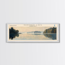 Load image into Gallery viewer, Gardner Lake Connecticut Framed Canvas Print, Lake House Art, Panoramic Wall Art, Travel Poster, Tranquil Lake Painting, Home Decor
