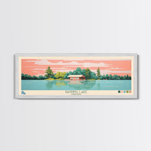 Load image into Gallery viewer, Banning Lake Indiana Framed Canvas Print, Panoramic Travel Poster, Midcentury Modern Wall Art, Pop Art, Bedroom Decor
