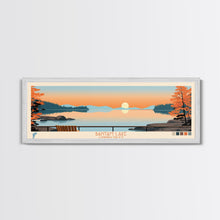 Load image into Gallery viewer, Bantam Lake Connecticut Framed Canvas Print, Panoramic Wall Art, Midcentury Modern, Pop Art, Travel Poster, Scenic Living Room Art
