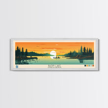 Load image into Gallery viewer, Basin Lake Saskatchewan Framed Canvas Print, Panoramic Wall Art, Midcentury Modern Lake House Decor, Pop Art, Travel Poster, Scenic Living Room Art
