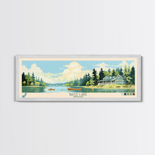 Carregar imagem no visualizador da galeria, Bass Lake Indiana Framed Canvas Print, Panoramic Travel Poster, Midcentury Modern Wall Art, Pop Art, Nature Bedroom Decor, Lake House Art, Scenic Lake House
