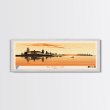 Cargar imagen en el visor de la galería, Big Spirit Lake Iowa Framed Canvas Print, Panoramic Wall Art, Midcentury Modern, Pop Art, Travel Poster, Scenic Lake House Art, Bedroom Decor
