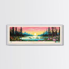Carregar imagem no visualizador da galeria, Black Lake Southwest Alaska Framed Canvas Print, Panoramic Travel Poster, Midcentury Modern Wall Art, Pop Art, Nature Bedroom Decor, Scenic Lake House Art
