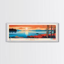 Load image into Gallery viewer, Bluenose Lake Nunavut Framed Canvas Print, Panoramic Travel Poster, Midcentury Modern Wall Art, Pop Art, Nature Bedroom Decor, Scenic Lake House Art
