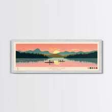 Carregar imagem no visualizador da galeria, Canadice Lake New York Framed Canvas Print, Pop Art Panoramic Travel Poster, Midcentury Modern, Wall Art, Scenic Nature Painting, Bedroom Decor

