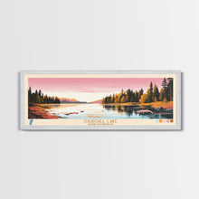 Cargar imagen en el visor de la galería, Churchill Lake Saskatchewan Framed Canvas Print, Midcentury Modern Panoramic Wall Art, Living Room Decor, Pop Art, Travel Poster Art, Scenic Nature Painting, Lake House Decor
