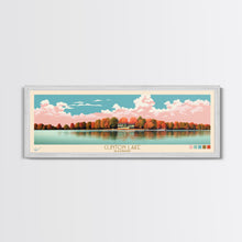 Load image into Gallery viewer, Clinton Lake Illinois Framed Canvas Print, Midcentury Modern Panoramic Wall Art, Living Room Decor, Pop Art, Travel Poster Art, Scenic Nature Painting, Lake House Decor
