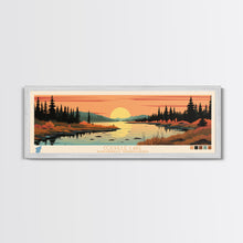 Cargar imagen en el visor de la galería, Colville Lake Northwest Territories Framed Canvas Print, Pop Art Panoramic Travel Poster, Bedroom Decor, Midcentury Modern, Wall Art, Scenic Lake House, Nature Art
