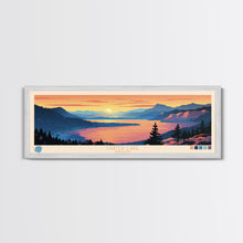 Load image into Gallery viewer, Crater Lake Oregon Framed Canvas Print, Pop Art Panoramic Travel Poster, Midcentury Modern, Wall Art, Scenic Nature Painting, Bedroom Decor, Living Room Art
