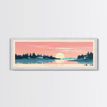 Load image into Gallery viewer, Cumberland Lake Manitoba Framed Canvas Print, Midcentury Modern Panoramic Wall Art, Living Room Decor, Pop Art, Travel Poster Art, Scenic Nature Painting
