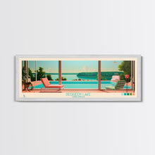 Load image into Gallery viewer, DeQueen Lake Arkansas Framed Canvas Print, Midcentury Modern Panoramic Wall Art, Living Room Decor, Pop Art, Travel Poster Art, Scenic Nature Painting
