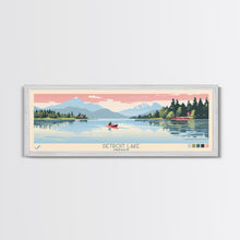 Load image into Gallery viewer, Detroit Lake Oregon Framed Canvas Print, Midcentury Modern Panoramic Wall Art, Bedroom Decor, Pop Art, Travel Poster Art, Scenic Nature Painting
