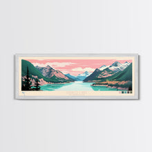 Load image into Gallery viewer, Diablo Lake Washington Framed Canvas Print, Midcentury Modern Panoramic Wall Art, Bedroom Decor, Pop Art, Travel Poster Art, Scenic Nature Painting
