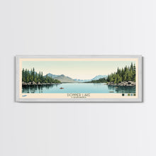Load image into Gallery viewer, Donner Lake California Framed Canvas Print, Midcentury Modern Panoramic Wall Art, Bedroom Decor, Pop Art, Travel Poster Art, Scenic Nature Painting
