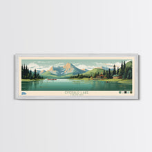 Load image into Gallery viewer, Emerald Lake Colorado Framed Canvas Print, Panoramic Art, Midcentury Modern, Pop Art, Living Room Wall Art, Travel Poster, Lake Art
