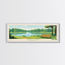 Carregar imagem no visualizador da galeria, Farrington Lake New Jersey Framed Canvas Print, Panoramic Art, Midcentury Modern, Pop Art, Living Room Wall Art, Travel Poster, Nature Art, Home Decor
