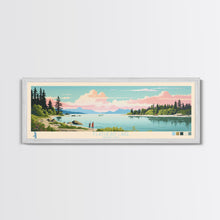 Cargar imagen en el visor de la galería, Flathead Lake Montana Framed Canvas Print, Panoramic Art, Midcentury Modern, Pop Art, Living Room Wall Art, Travel Poster, Lake View, Home Decor
