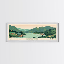 Load image into Gallery viewer, Lake Nacimiento California Framed Canvas Print, Panoramic Wall Art, Midcentury Modern, Pop Art, Living Room Decor, Travel Poster, Lake House Art

