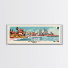 Load image into Gallery viewer, Karachi, Pakistan Panoramic Canvas Print, Karachi, Pakistan Painting, Pakistan Art, Karachi Travel Poster, Travel Art, Housewarming Gift
