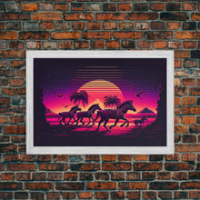 Load image into Gallery viewer, Zebra running through the plains, synthwave art, framed canvas print, framed wall art
