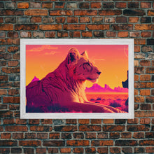 Cargar imagen en el visor de la galería, Cool lioness art, boss lady art, framed canvas print, pastel art of Africa
