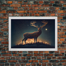 Load image into Gallery viewer, Deer made of stars, reflection stag, framed canvas print, unique wall art
