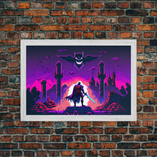Load image into Gallery viewer, Barbarian vs Vampires, pixel art, DND RPG concept art, vaporwave aesthetic gamer room art, framed canvas print
