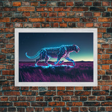 Load image into Gallery viewer, Robot Cheetah, Synthwave cyberpunk art, robot cheetah, framed canvas art, canvas print
