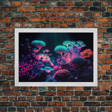Load image into Gallery viewer, Coral Reef art, synthwave aesthetic ocean art, framed canvas art, framed wall art canvas print
