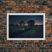 Cargar imagen en el visor de la galería, Fireflies light up the Oklahoma Prairie under a Starry night sky, framed canvas print
