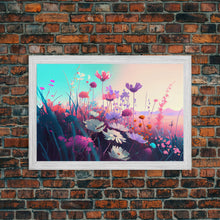 Carregar imagem no visualizador da galeria, Black panther on the hunt in the jungle, glowing blue eyes, synth wave aesthetic art, framed canvas print
