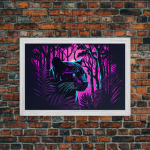 Load image into Gallery viewer, Vaporwave art,  framed canvas print, Jungle Panther synthwave portrait
