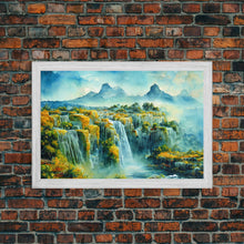 Load image into Gallery viewer, Water color painting of beautiful waterfalls, framed canvas print
