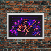 Load image into Gallery viewer, Human bard pixel art, vaporwave RPG concept art, framed canvas print, synthwave tabletop art
