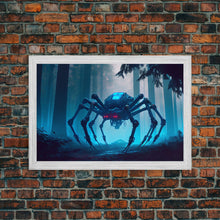 Load image into Gallery viewer, Cyborg Spider, Scifi Fantasy horror art, robot spider on the hunt, framed canvas print

