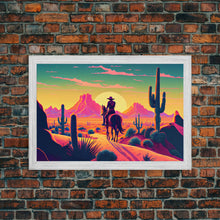 Load image into Gallery viewer, Cowboy Wild West Valley Sunset Mountains Cactus Fine Art Print, Wall Art Print, Wall Poster, Wall Décor
