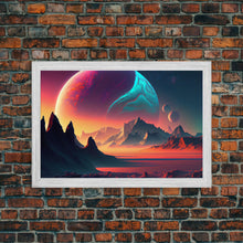 Load image into Gallery viewer, 3 Moon Fantasy World, Retro Style Sci-Fi Art, Framed Canvas Print, Futuristic Art, Fantasy Decor
