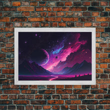 Carregar imagem no visualizador da galeria, Alien Planet Fantasy Landscape Mountains Pink Voilet Fine Art Print, Wall Art Print, Wall Poster, Wall Décor
